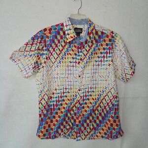 CREMEUX PREMIUM DENIM Shirt Men XL Short Sleeve Button Down Multicolor Geometric